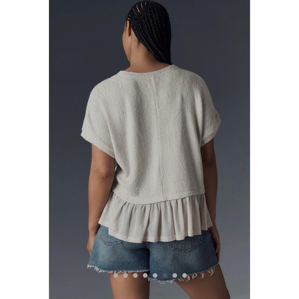 NWT Anthropologie Pilcro Short Sleeve Sweater Twofer Top Textured Beige XL - Picture 5 of 8